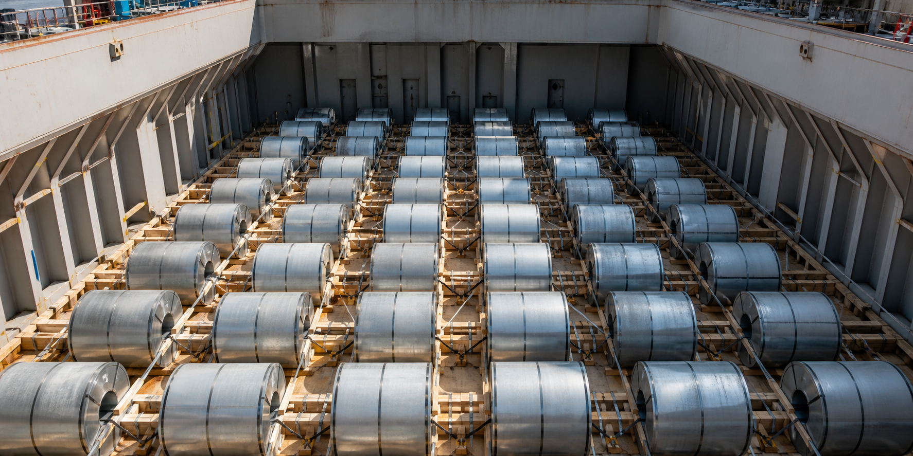 Steel coils safely stowed and secured in a vessel cargo hold