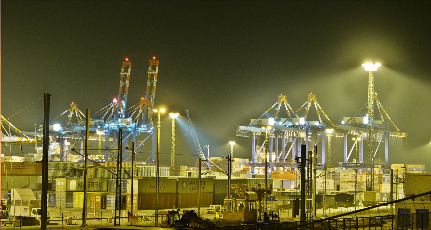 Modern cargo terminal working through the night
